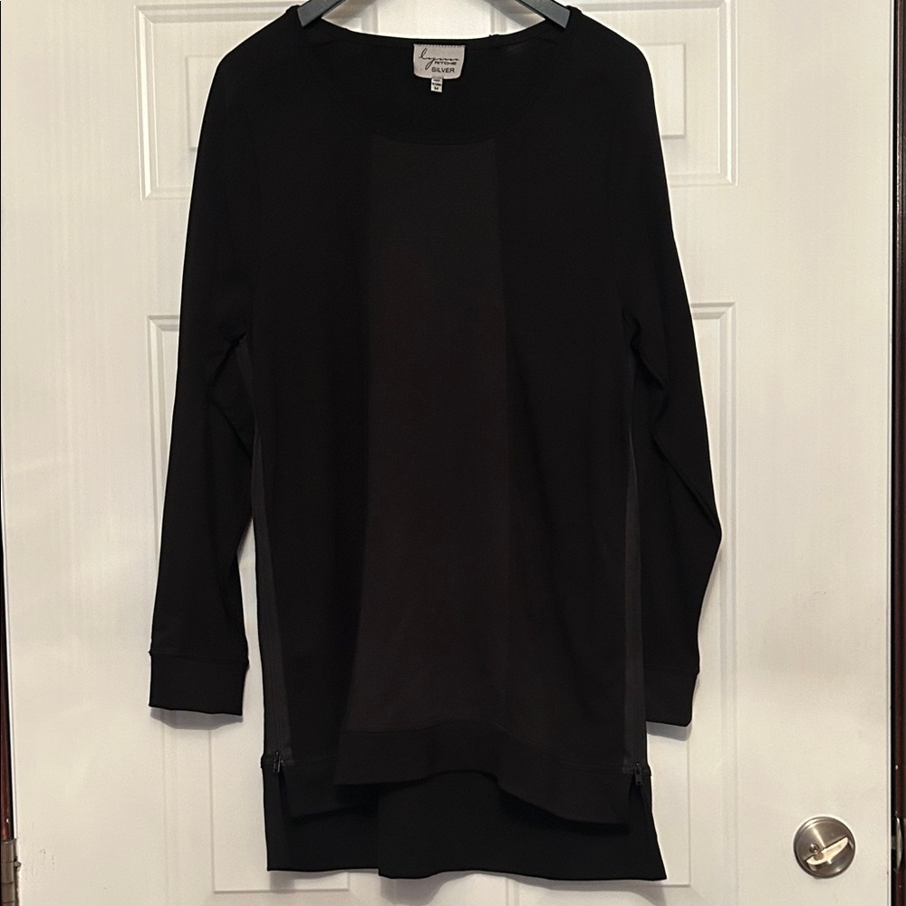 Lynn Ritchie Silver LS Tunic Dress M Black Vintage Classic Minimalist Basic